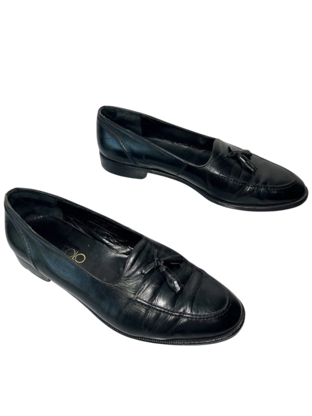 Vito Rufolo Black Loafers Italian Leather Tassled Slip On Mens size 11.5